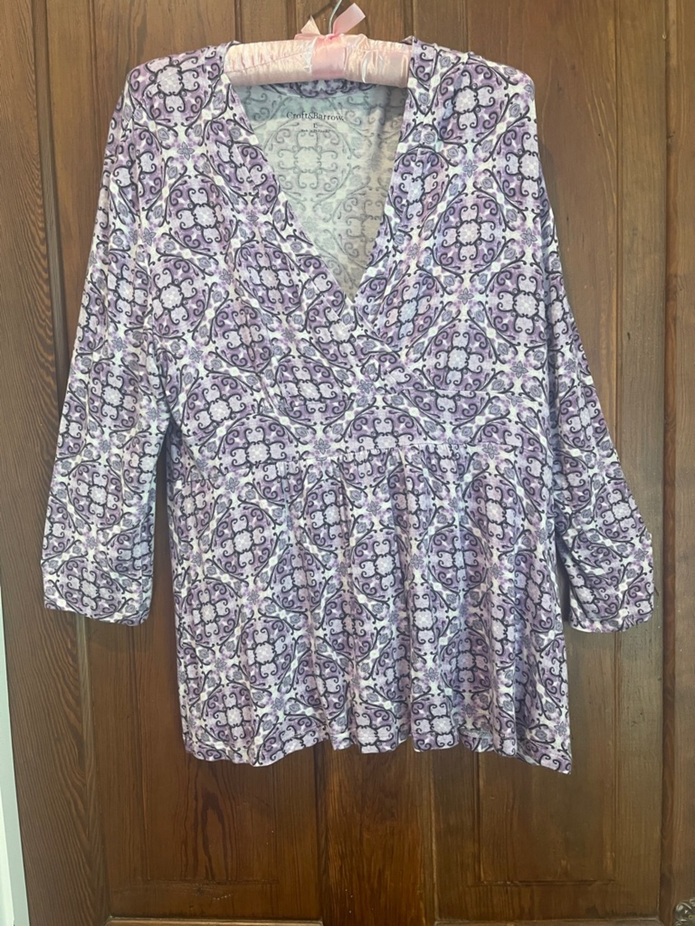 croft & barrow Lavender and White Print V-Neck Tunic
